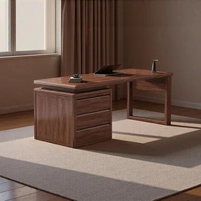 Modern Walnut Wood Desk with Drawers | Wayfair North America