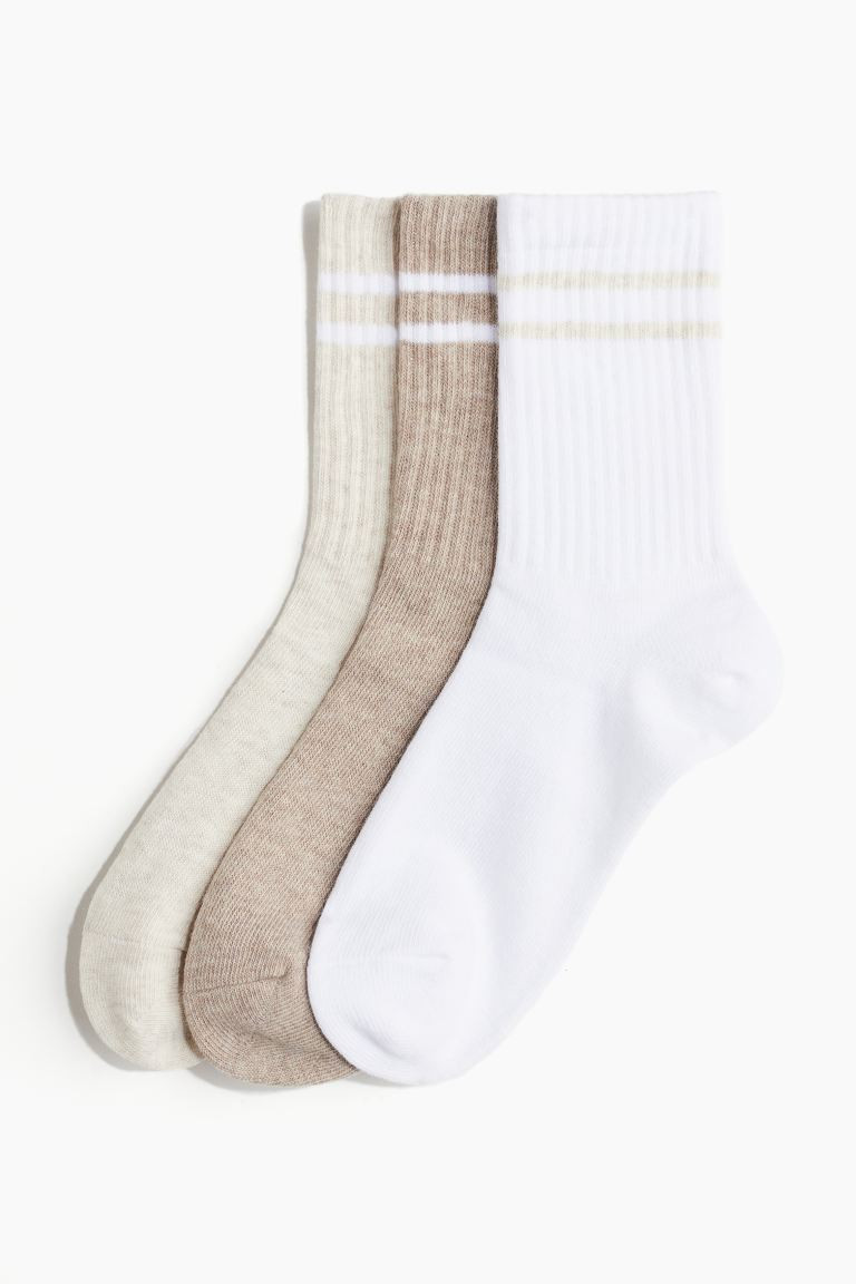 3-pack Sports Socks - White/beige - Ladies | H&M US | H&M (US + CA)