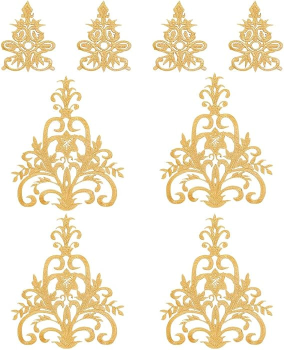 NBEADS 8 Pcs 2 Styles Gold Floral Embroidered Applique Patch, 3.7x4.9inch/8.7x9.4inch Iron on Pat... | Amazon (US)