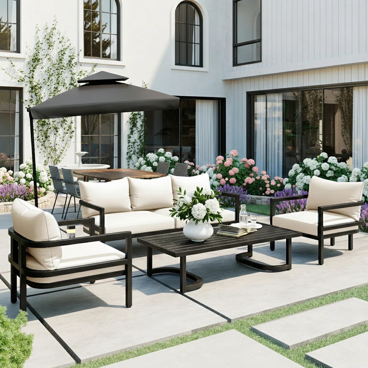 Multi-Person Outdoor Sofa Set With Coffee Table And Cushions | Wayfair North America