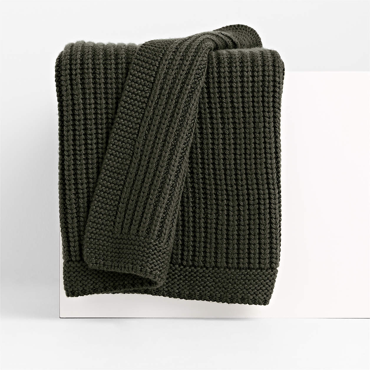 Ficus Green Wool Blend 70''x55" Fisherman Knit Throw Blanket + Reviews | Crate & Barrel | Crate & Barrel