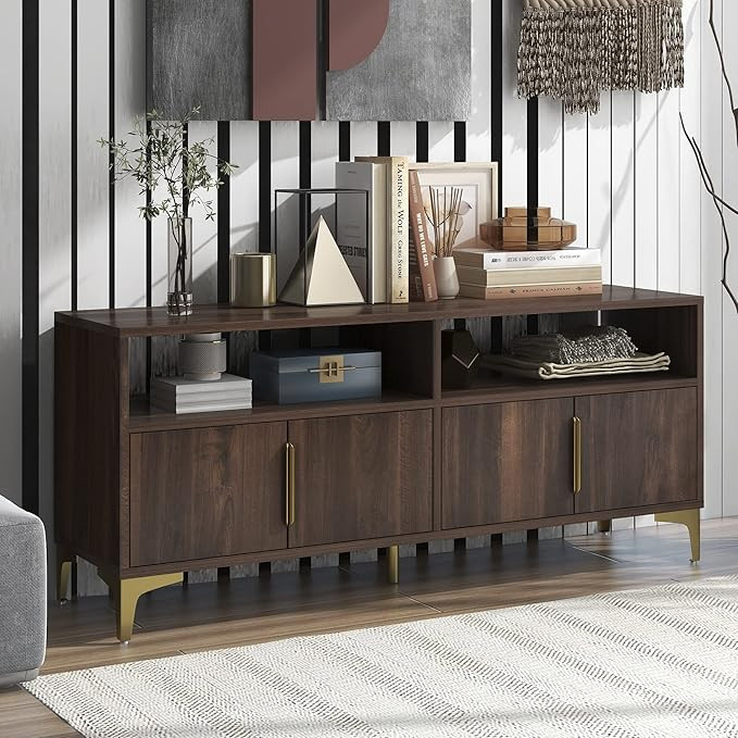 Modern Accent Sideboard Storage Cabinet with Gold Metal Legs and Handles, Wooden Console Table Ki... | Amazon (US)