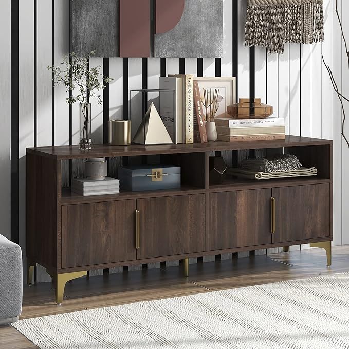 Modern Accent Sideboard Storage Cabinet with Gold Metal Legs and Handles, Wooden Console Table Ki... | Amazon (US)