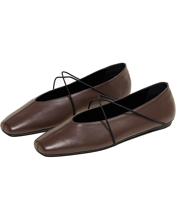 Women's Square Toe Ballet Flats Criss-Cross Straps Comfortable Slip On Mary Jane Flat Shoes for O... | Amazon (US)