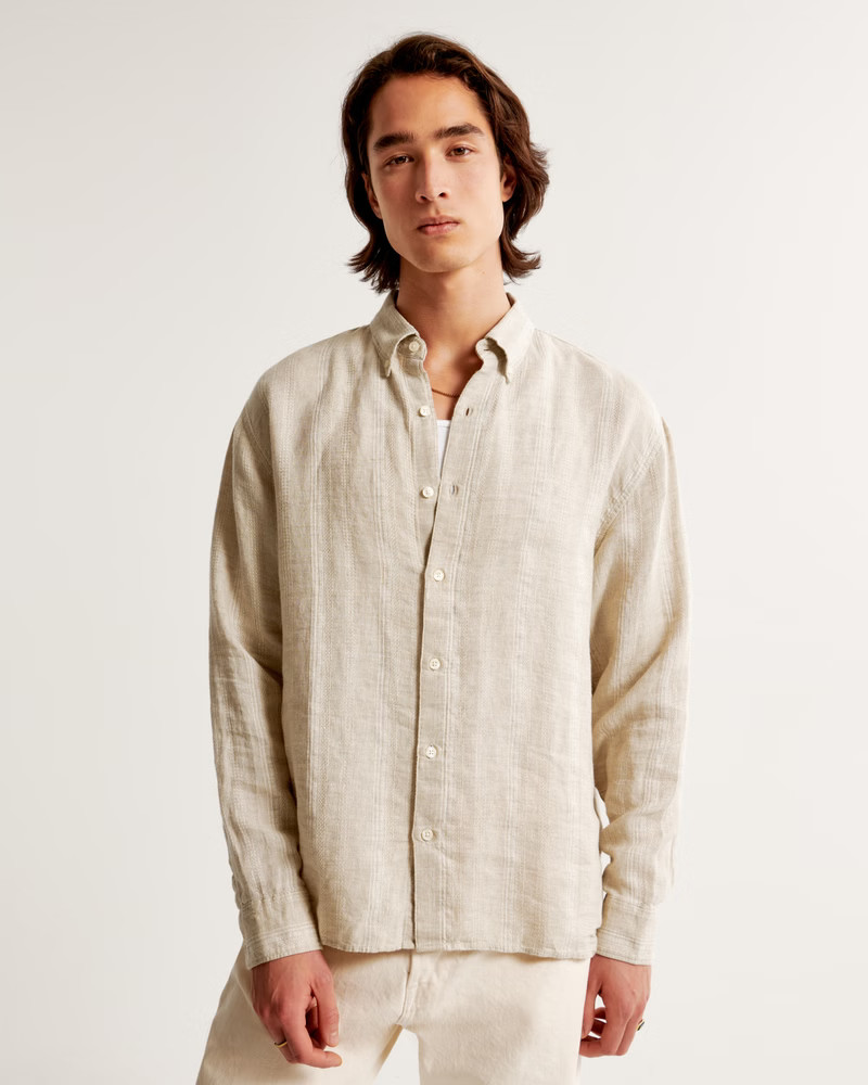 Summer Linen-Blend Button-Up Shirt | Abercrombie & Fitch (US)