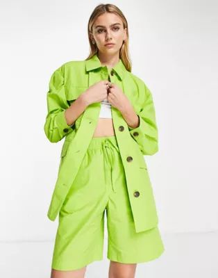 Topshop shacket and shorts set in neon green | ASOS (Global)