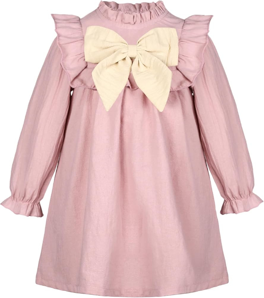 Toddler Girl Dress Cotton Long Sleeve Bowknot Flowy Fall Winter Dresses for Toddler Girls Kids Ca... | Amazon (US)