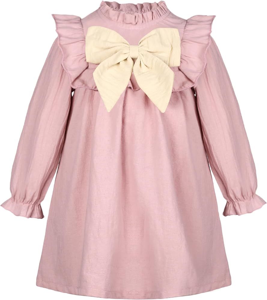 Toddler Girl Dress Cotton Long Sleeve Bowknot Flowy Fall Winter Dresses for Toddler Girls Kids Ca... | Amazon (US)