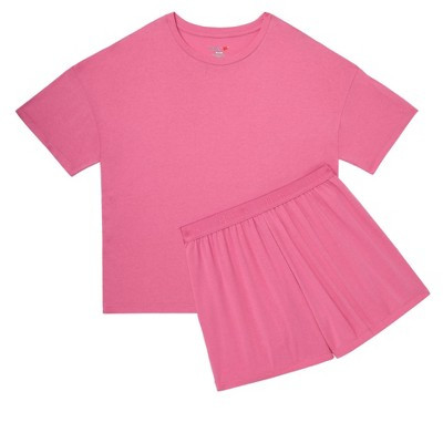 Hanes Originals 2 Piece Lounge Set, Comfywear SuperSoft Boxy T-Shirt & Sleep Shorts Loungewear Parrot Pink/Parrot Pink L Women's | Target