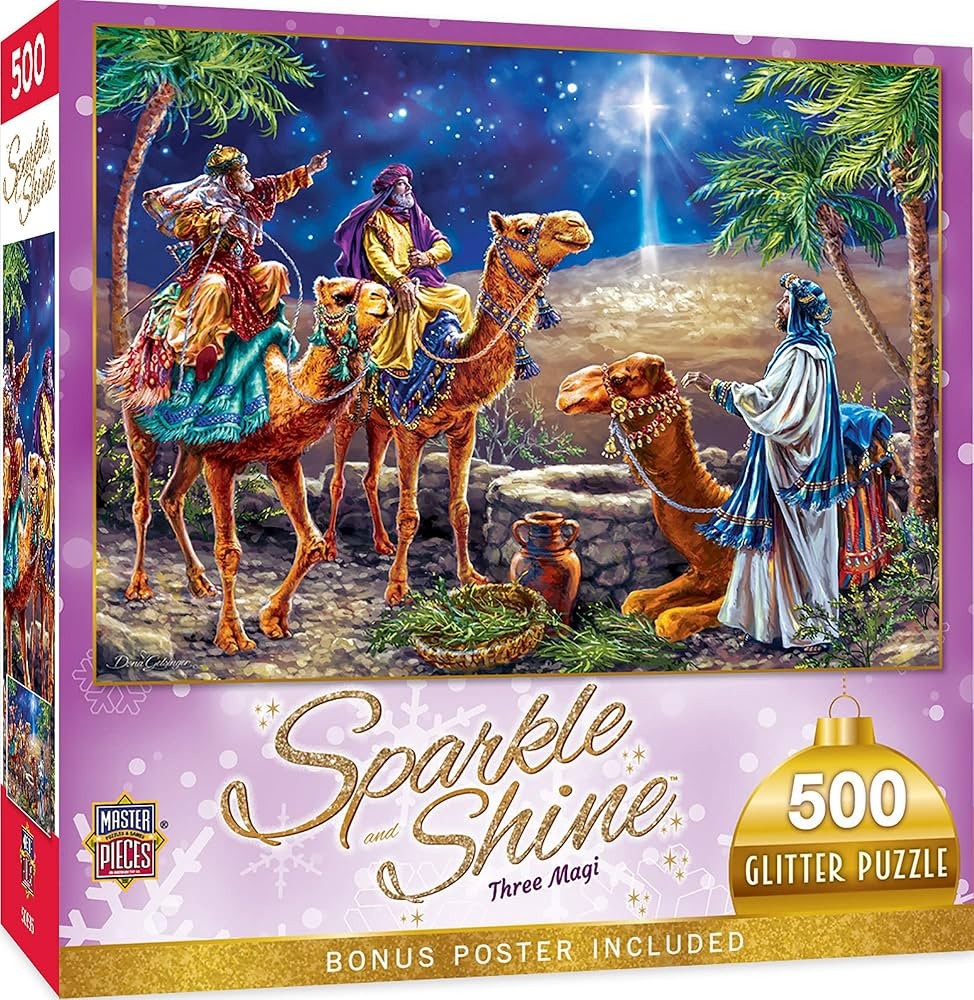 Masterpieces 500 Piece Glitter Christmas Jigsaw Puzzle - Three Magi - 15"x21" | Amazon (US)