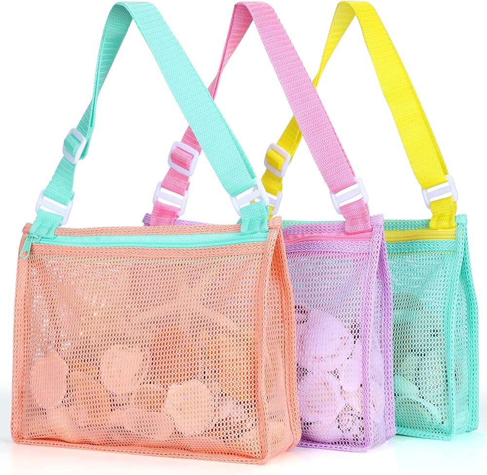 Tagitary Beach Toy Mesh Beach Bag Kids Shell Collecting Bag Beach Sand Toy Shells Beach Toys Swim... | Amazon (US)