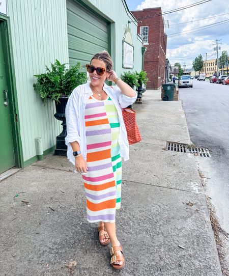 Summer stripes 🤝🏼 31 weeks 🌈  Wearing a small in the shirt & dress 

#LTKStyleTip #LTKBump #LTKSeasonal