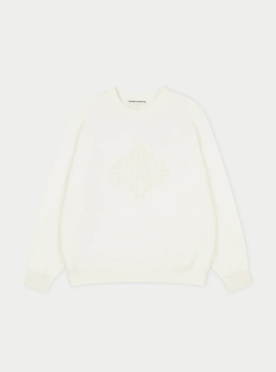 EMBLEM EMBOSSED OVERSIZED SWEATSHIRT - OFF WHITE | The Couture Club