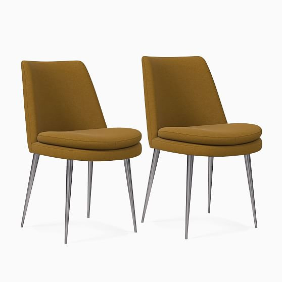 Finley Low Back Dining Chair, Set of 2, Performance Velvet, Dijon, Gunmetal | West Elm (US)