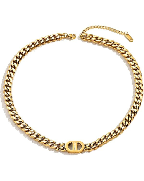 Classic silvery Letter Necklace – Stylish Cuban Chain Choker – Elegant Gift for Women & Teens | Amazon (US)