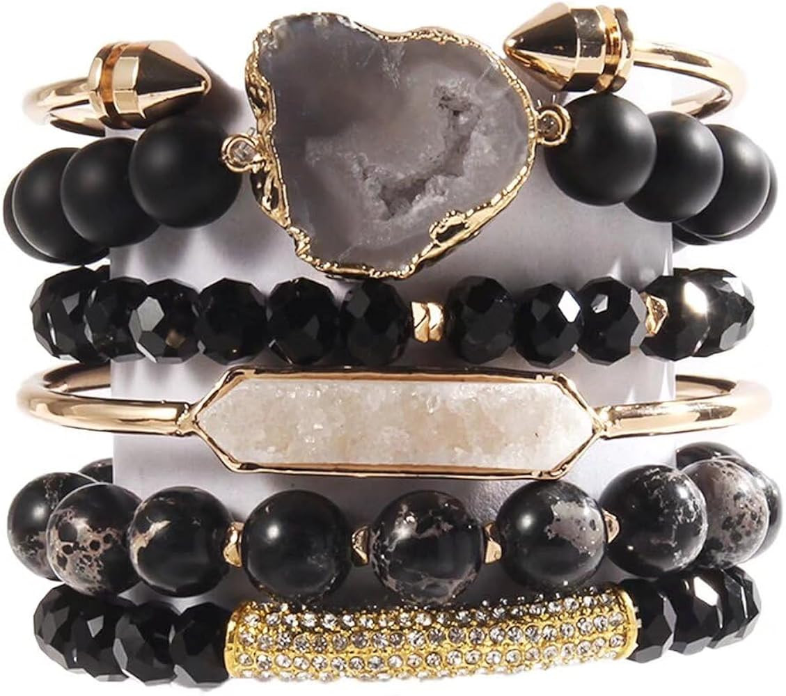 5PCS 6PCS Natural Boho Beaded Bracelets/Bangle for Women Men,Healing Turquoise Jasper Agate Cryst... | Amazon (US)