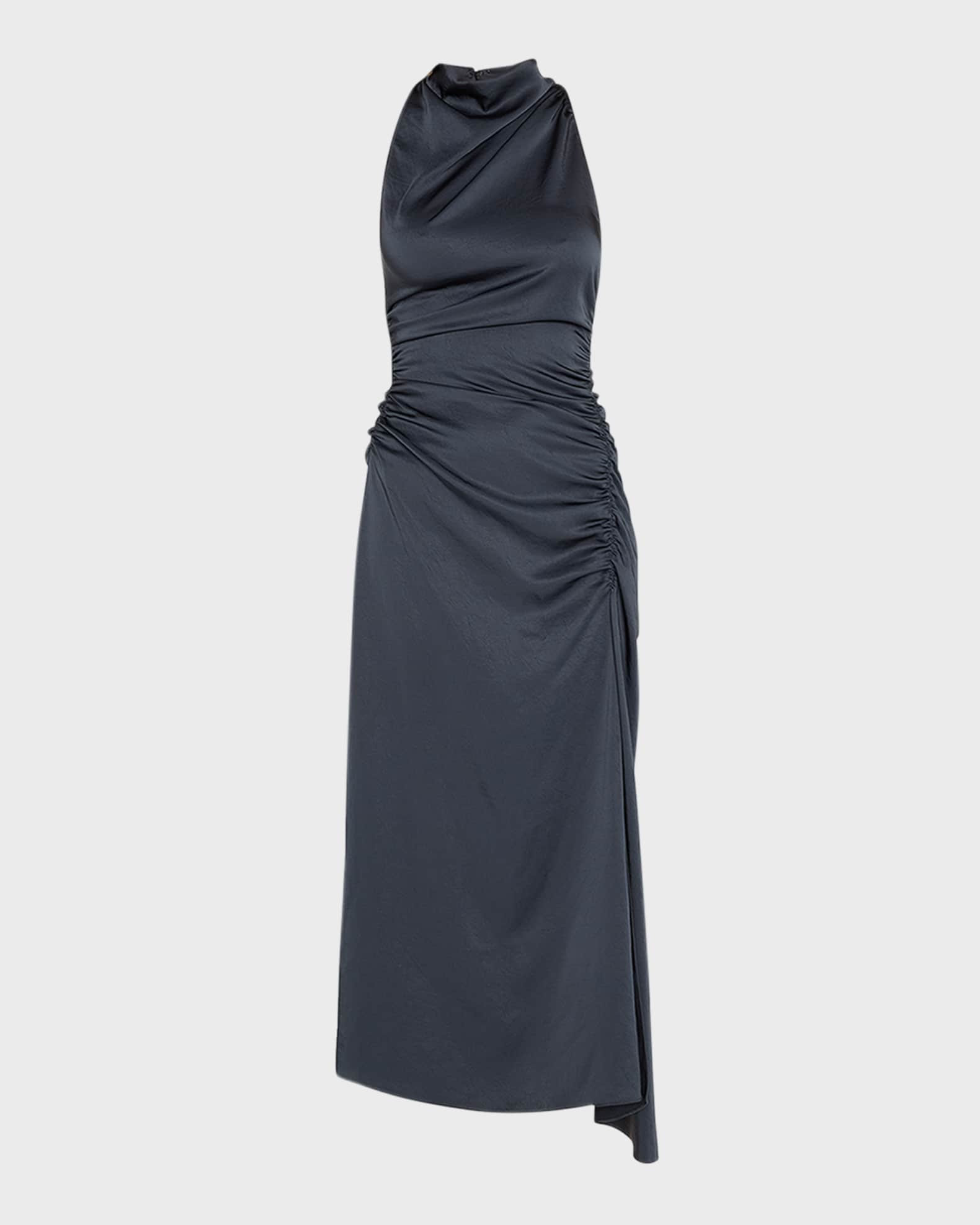 Inez Draped High-Neck Midi Dress | Neiman Marcus