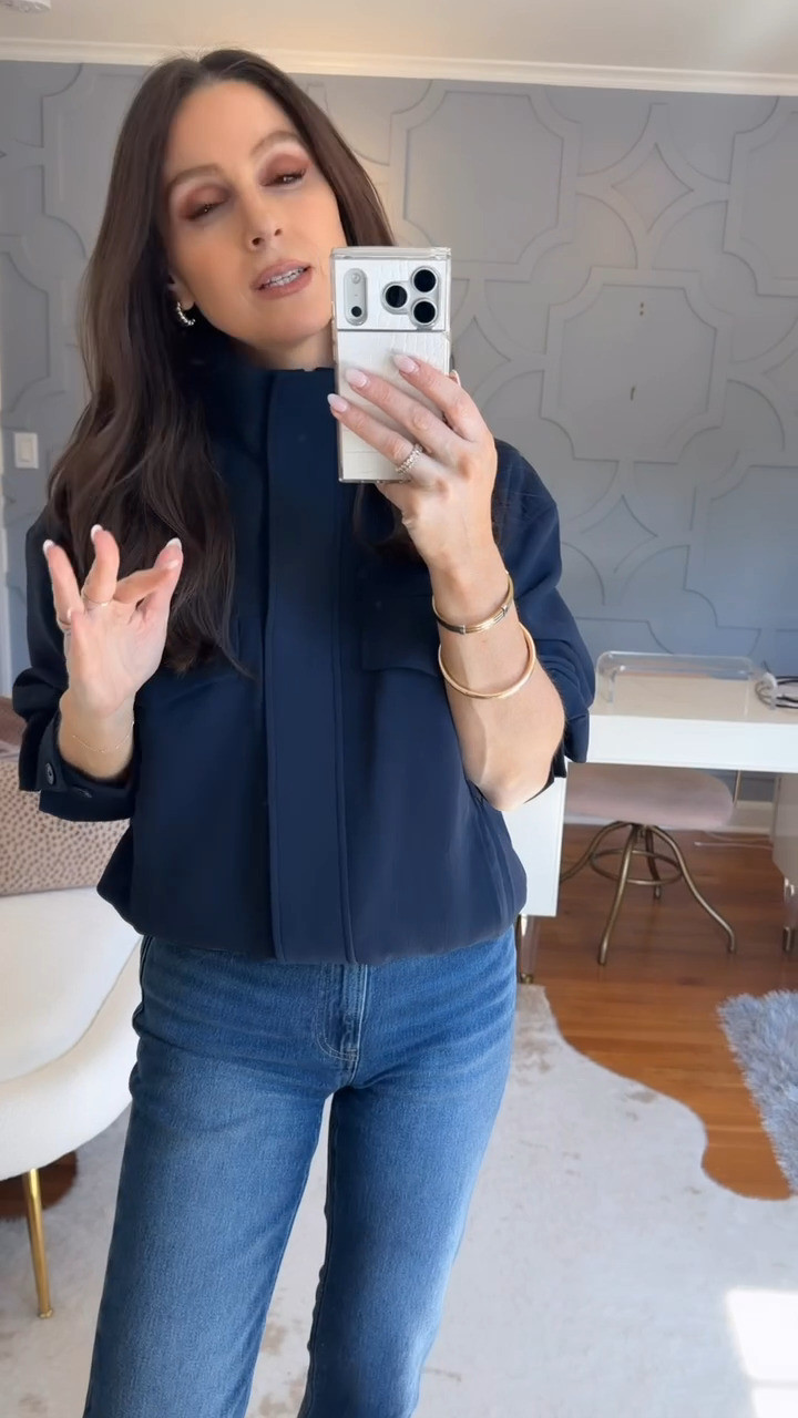 This navy jacket is doing a lot — structured, polished, and styled with jeans for an elevated everyday look that works from desk to dinner. I'm in my true size small. @Aritzia #ad #aritziapartner

Aritzia Fall 2026 • Stylist Picks • Elevated Workwear 

 #LTKSeasonal #LTKOver40