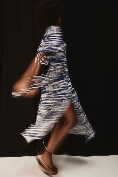 Tie-belt Shirt Dress - Short sleeve - Midi - Blue/patterned - Ladies | H&M US | H&M (US + CA)