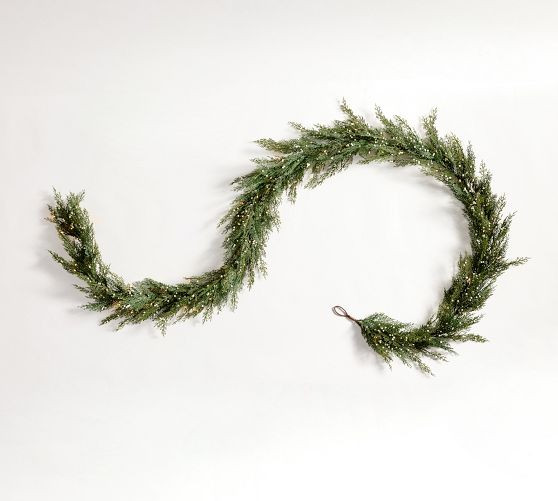 Faux Lit Cedar Berry Pine Wreath &amp; Garland | Pottery Barn (US)