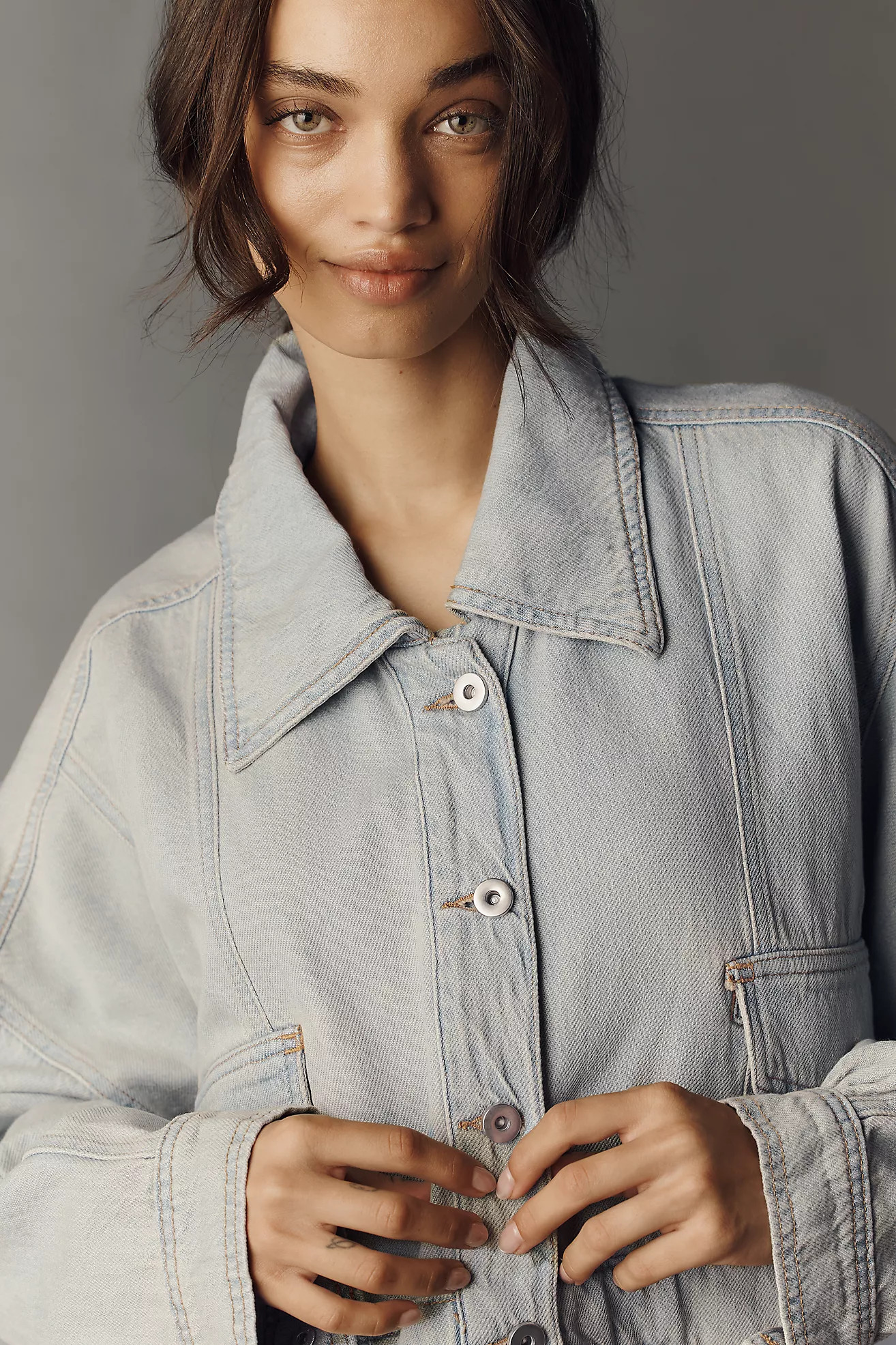 Pilcro Boxy East-West Cropped Denim Jacket | Anthropologie (US)