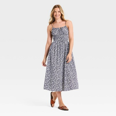Women's Sleeveless Smocked Midi Sundress - Universal Thread™ Navy Blue Floral XS | Target