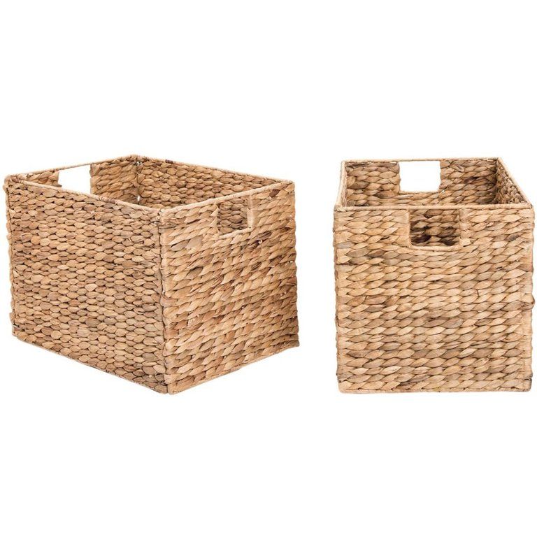 2 Decorative Hand-Woven Water Hyacinth Wicker Storage Basket, 16x11x11 Perfect for Shelving Units | Walmart (US)