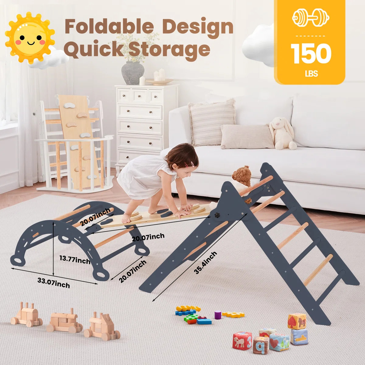 7-In-1 Wooden Toddler Climbing Toy Set With A Rock Climbing Wall, Slide, Archway And Climbing Lad... | Wayfair North America