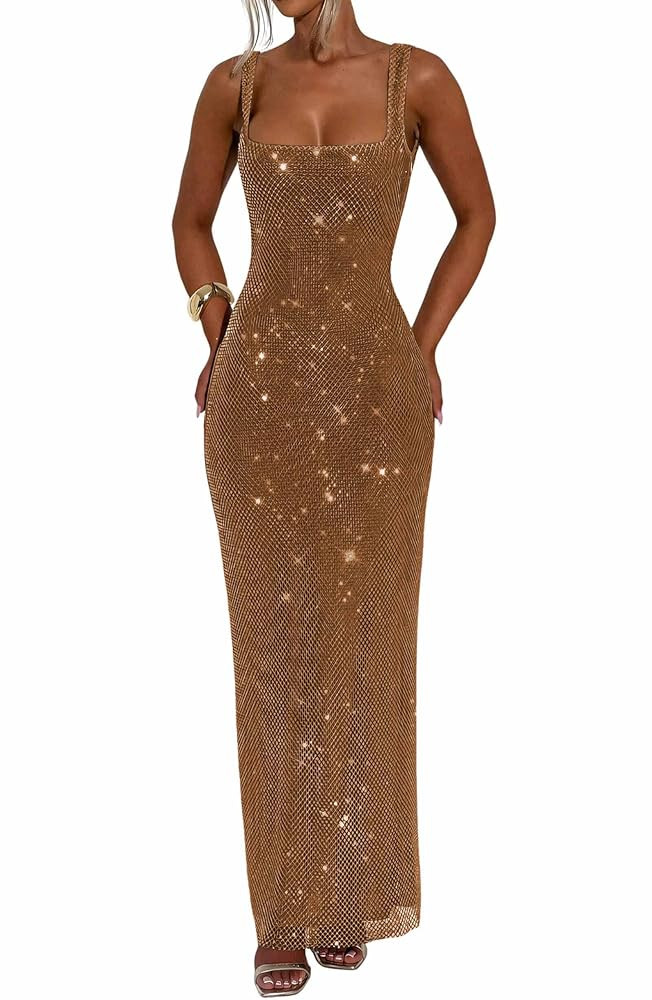 Sexy Sparky Sequin Prom Dress Square Neck Bodycon Formal Party Club Gown Tube Maxi Evening Dress | Amazon (US)