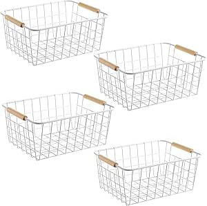 White Wire Baskets with Handles Wire Storage Organizer Baskets For Kitchen, Household Refrigerato... | Amazon (US)