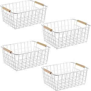 White Wire Baskets with Handles Wire Storage Organizer Baskets For Kitchen, Household Refrigerato... | Amazon (US)