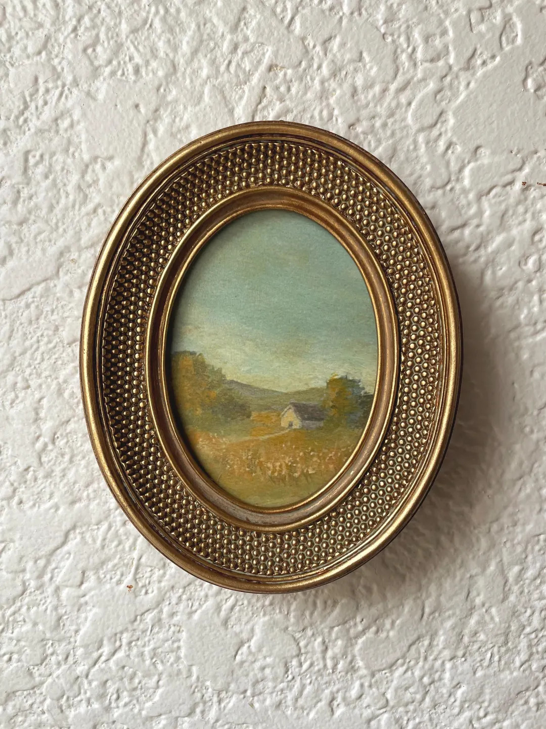 White Farmhouse in the Country Oil Painting Print: Vintage Oval Gold Frame Wall Art - Etsy | Etsy (US)
