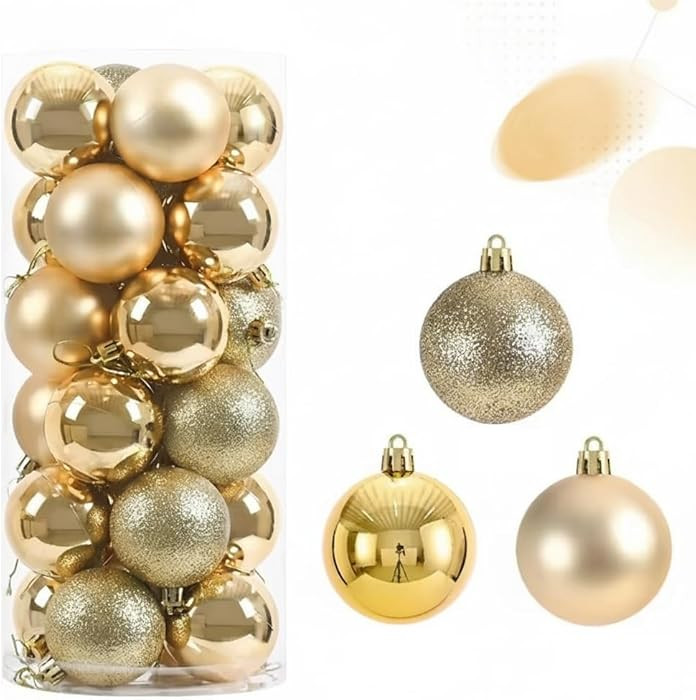 24 Pcs Christmas Balls Set, 30mm/1.18 inch, Christmas Tree Hanging Shatterproof Ornaments Decorat... | Amazon (US)