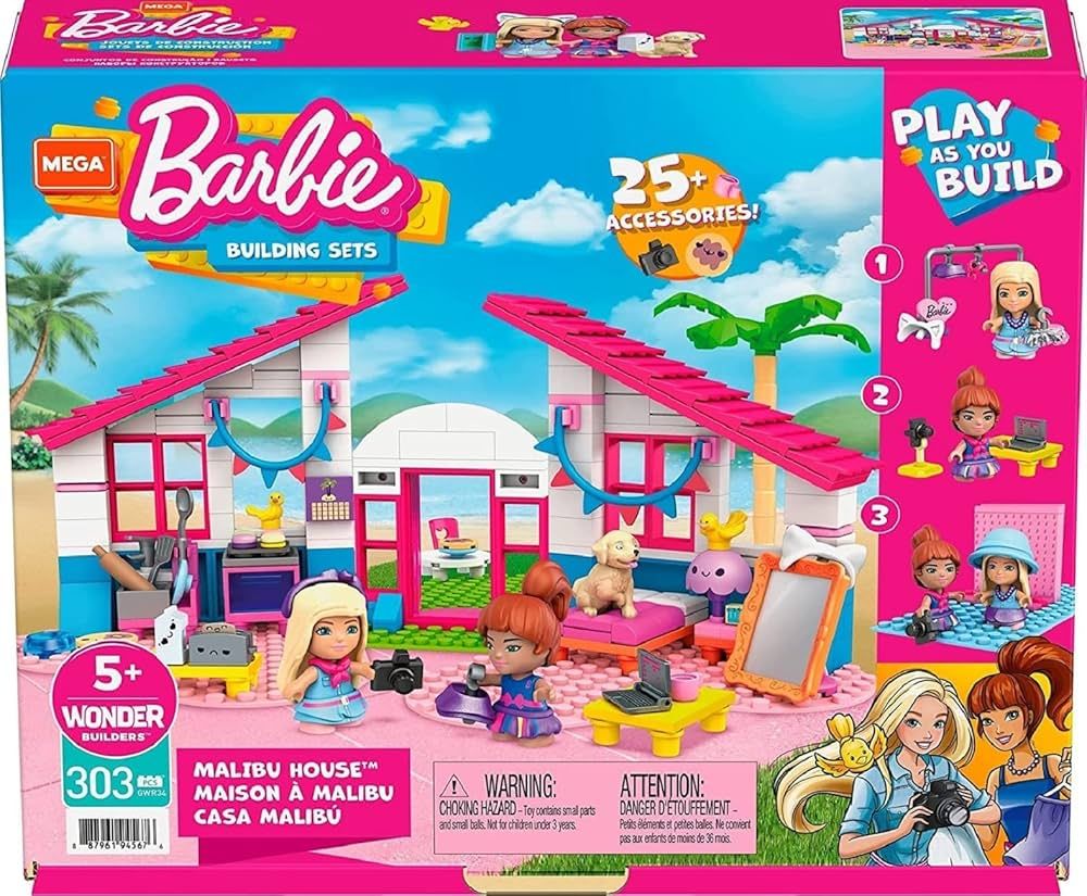 MEGA Barbie Building Toys Playset, Malibu Dream House with 303 Pieces, 2 Micro-Dolls, Accessories... | Amazon (US)