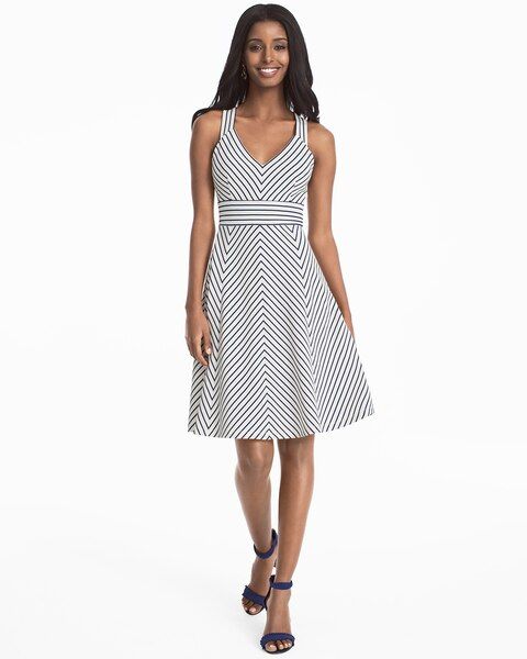 Women's Striped Fit-and-Flare Dress by White House Black Market | White House Black Market