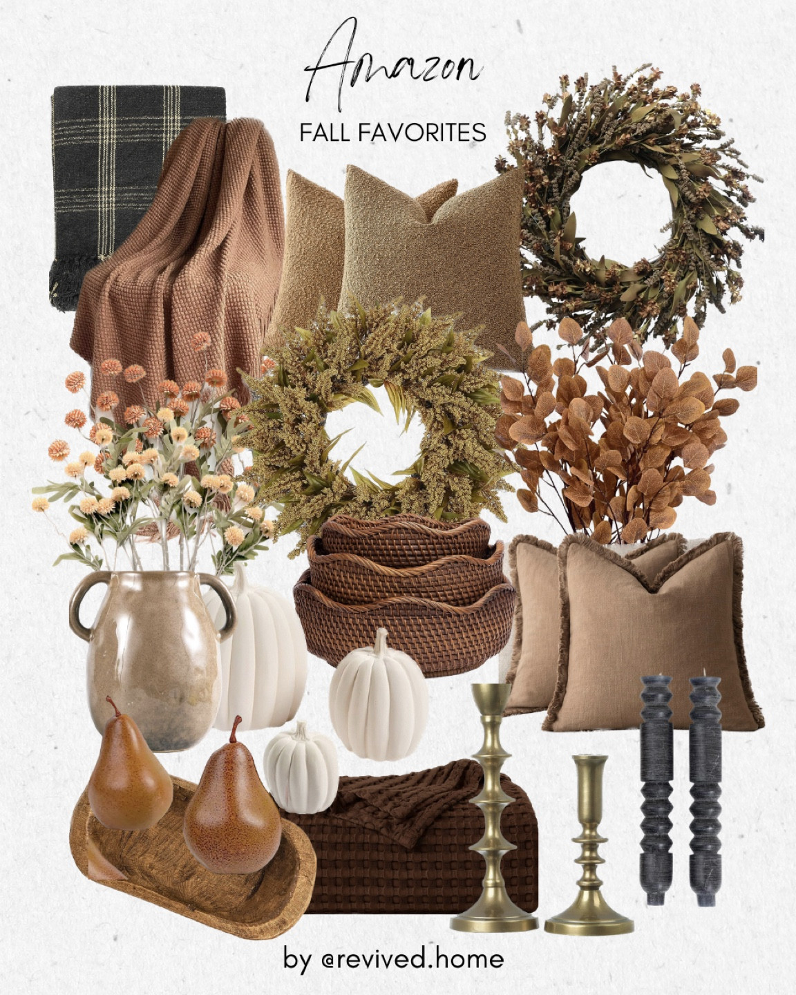 Amazon Fall Home Finds 🤎🍂

fall autumn seasonal pumpkins throw pillows blankets stems wreath candles candle holders basket bowl vase tray boucle linen knit textured neutral brown rust black orange gold aesthetic cottage vintage transitional home decor design styling interior ideas inspo

#LTKunder50 #LTKhome #LTKSeasonal