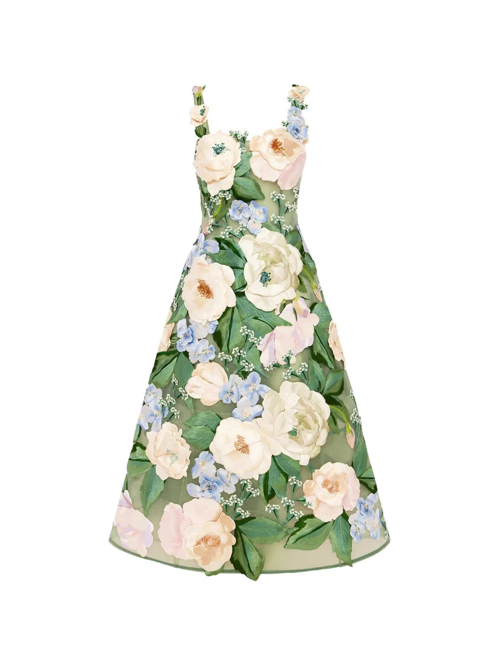 Leo Lin Beatrice floral-embroidered dress - Green | Farfetch Global