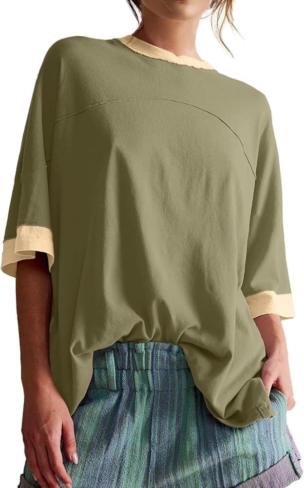 Womens Oversized T Shirts Summer Casual Loose Fit Colorblock Tops Basic Short Sleeve Tee Shirts | Amazon (US)