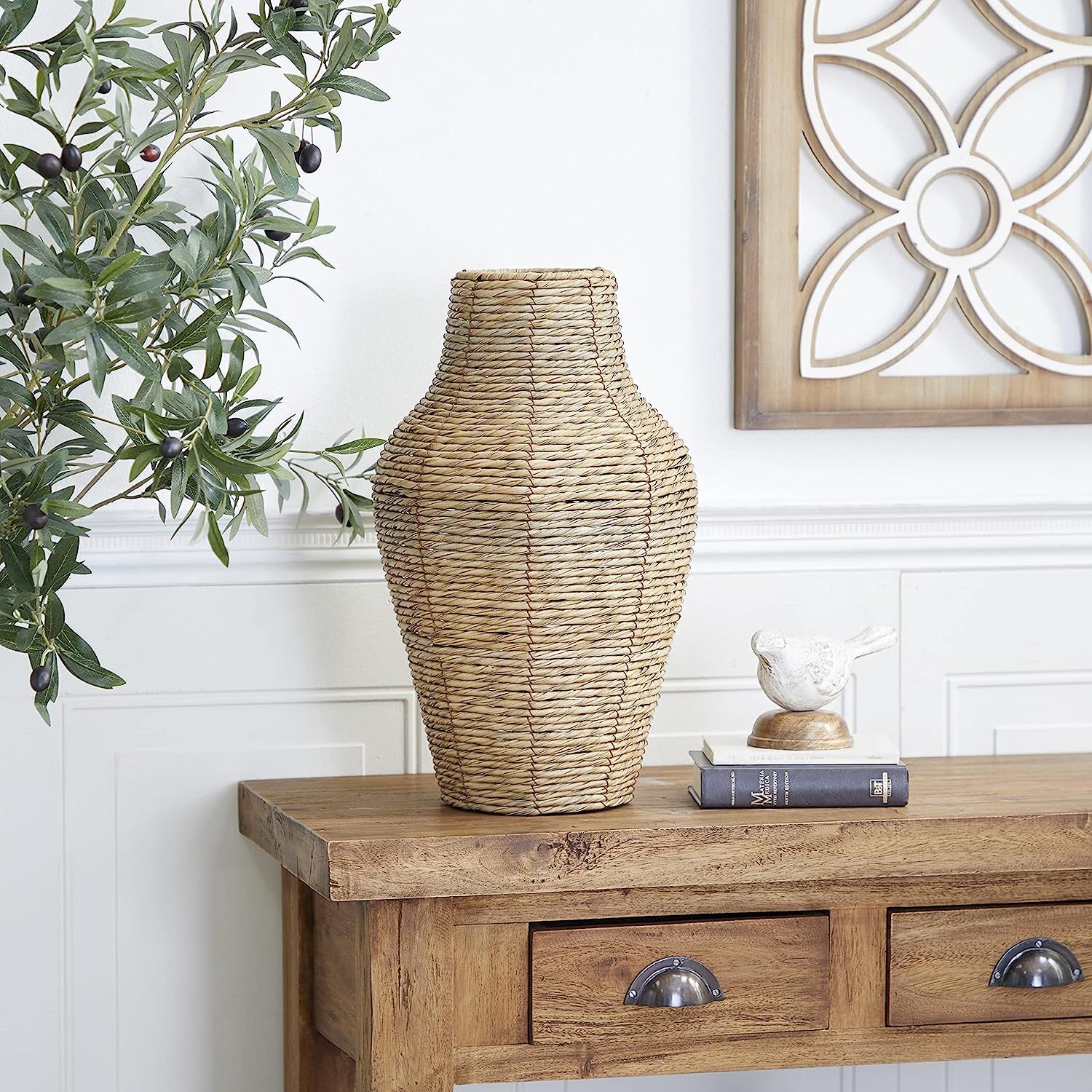Deco 79 Faux Seagrass Handmade Tall Woven Floor Vase, 10" x 10" x 18", Brown | Amazon (US)
