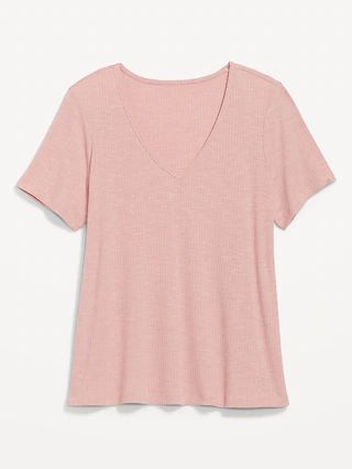 Short-Sleeve Luxe V-Neck Rib-Knit T-Shirt for Women | Old Navy (US)