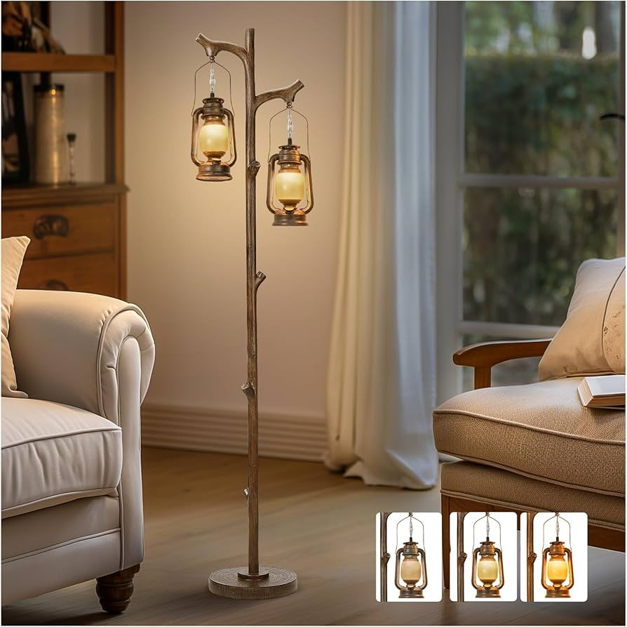 68" Rustic Farmhouse Tree Trunk Floor Lamp Country Brown Finish Wood Vintage Standing Tall Lamp W... | Amazon (US)