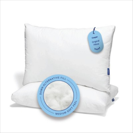 Two Casper machine washable original pillows in white cotton with medium fill