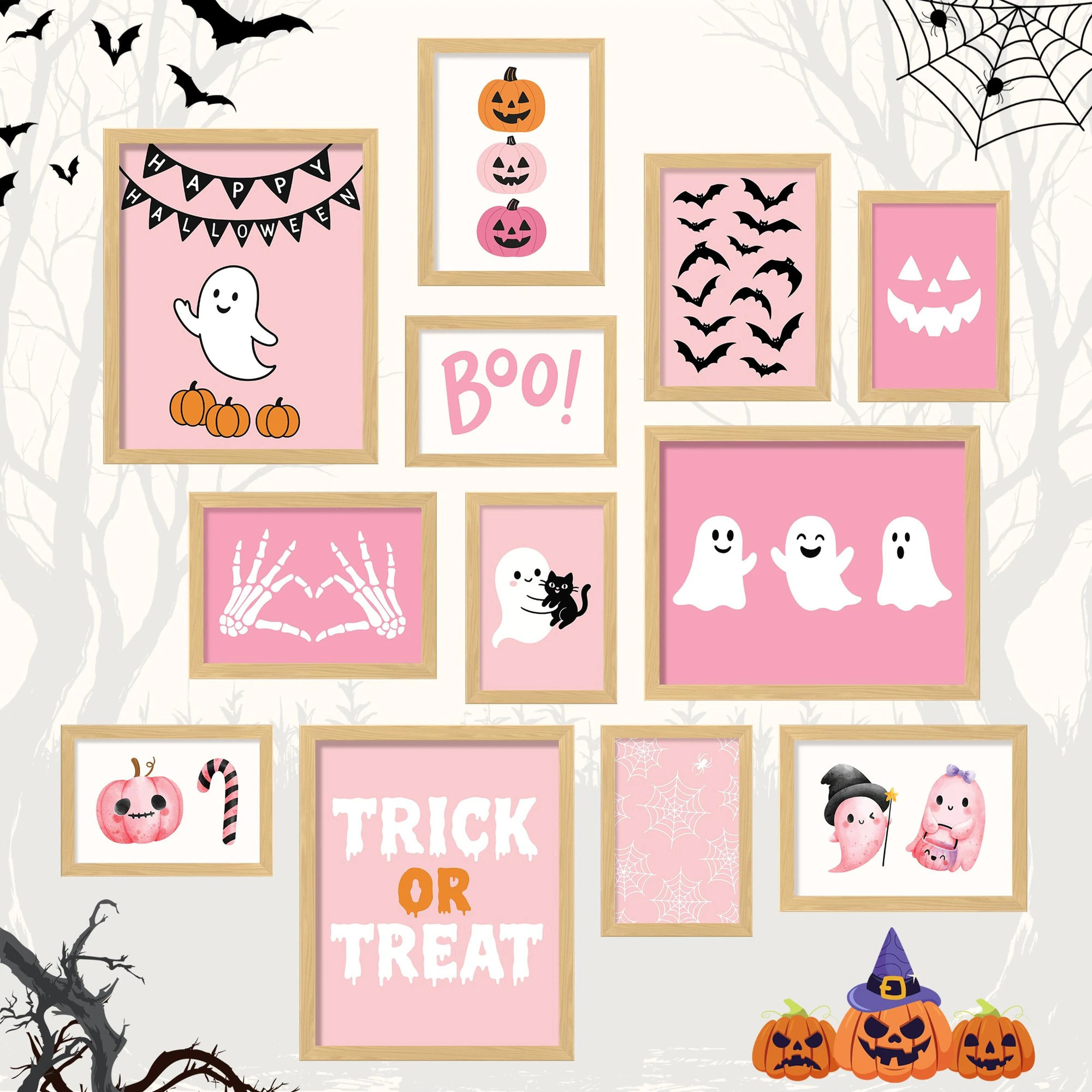 Justincity pink Halloween ghost wall art posters for teen girls