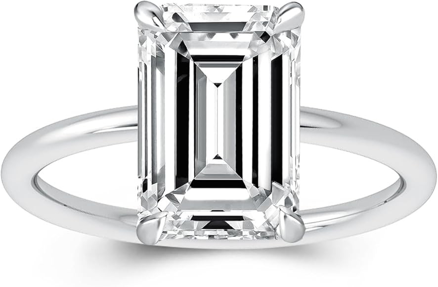 3.5ct Solitaire Elongated Emerald Cut Engagement Ring for Women,Sterling Silver Simulated Diamond... | Amazon (US)