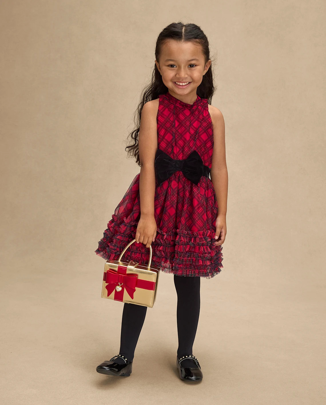 Girls Plaid Ruffle Mesh Mock Neck Dress - Royal Christmas - red | The Children's Place