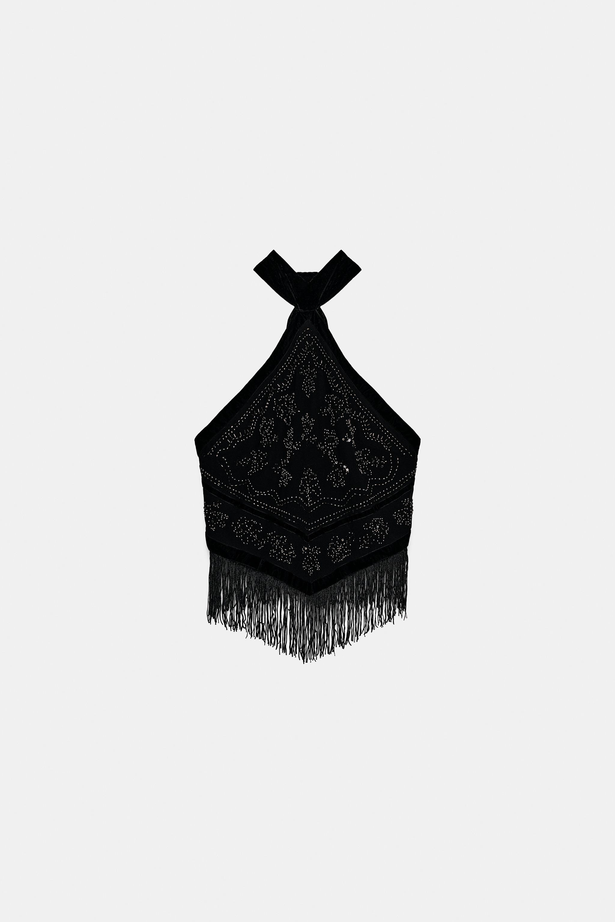 BEADED HALTER GEORGETTE TOP | Zara US