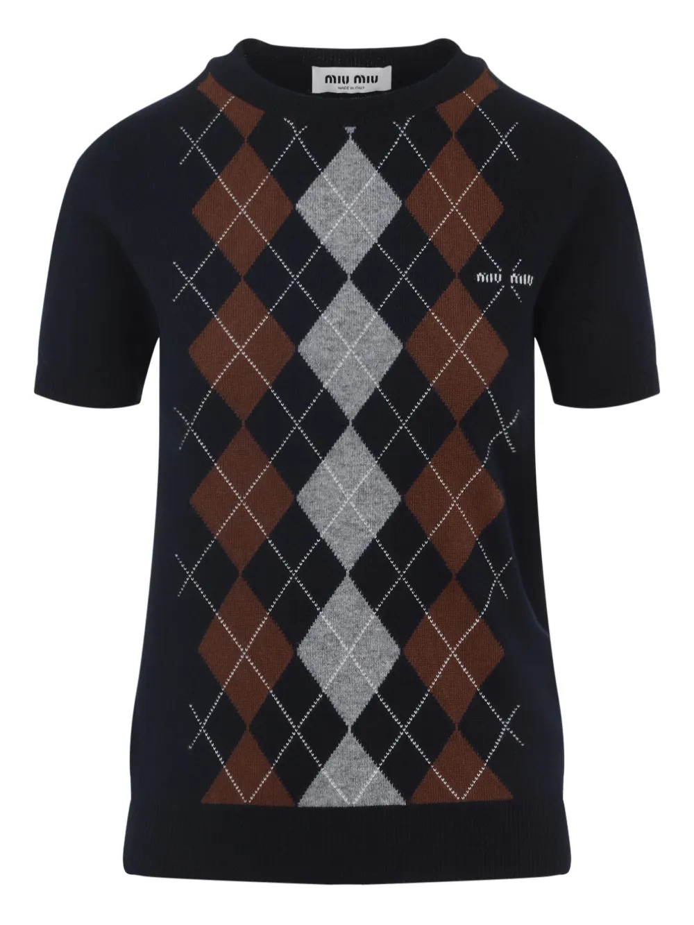 Miu Miu argyle-pattern short-sleeve Top | Blue | FARFETCH AU | Farfetch Global
