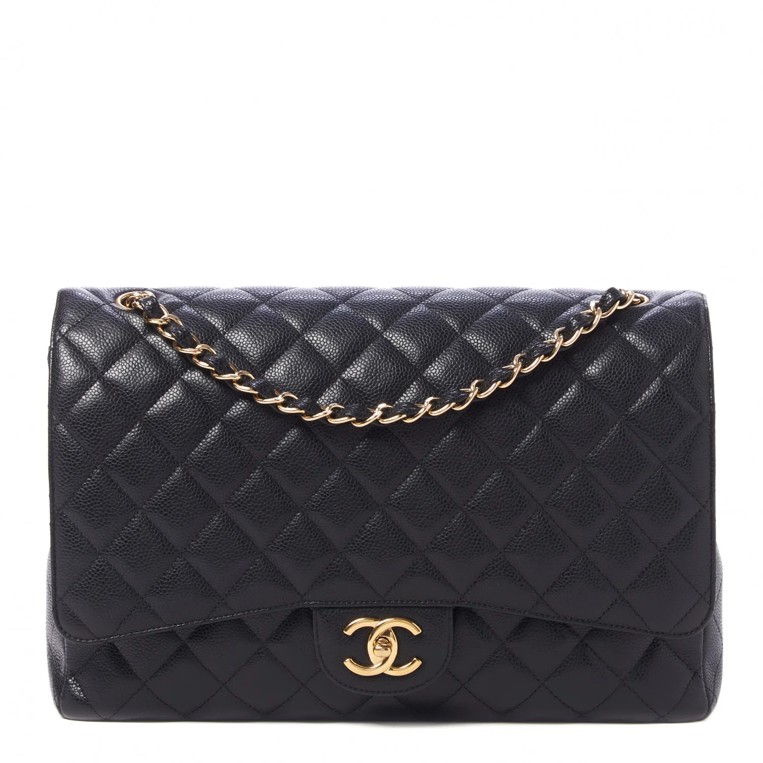 Caviar Quilted Maxi Double Flap Black | FASHIONPHILE (US)