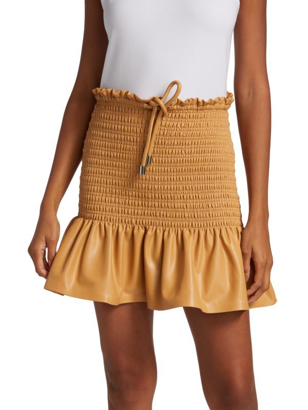 Jenny Smocked Vegan Leather Mini Skirt | Saks Fifth Avenue OFF 5TH