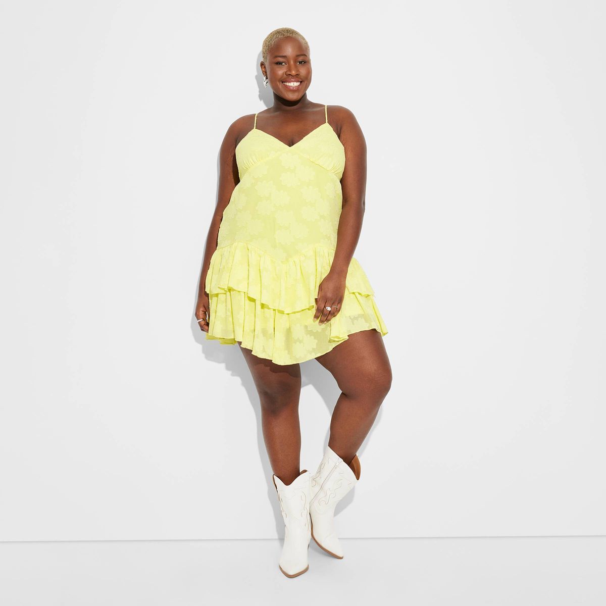 Women's Triangle Cup Tiered Mini Skater Dress - Wild Fable™ Lemon Yellow XXL | Target